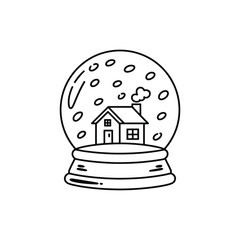 Minimalist Snow Globe with House Snowflakes and Smoke Line Art