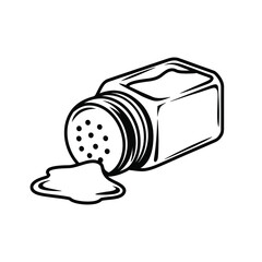 Spilled Salt Shaker Illustration in Black and White Outline Style