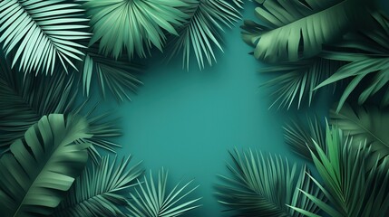Tropical Leaves Watercolor Texture - Blue Green Abstract Botanical Background with Copy Space, Summer Minimalist Pattern
