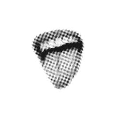 Female mouth tongue out with retro halftone style,crazy grunge template design,collage element