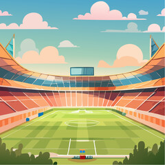 Cartoon soccer stadium interior view, vector illustration