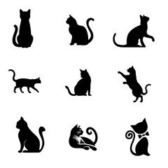 Cat icon set black and white