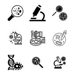 Microbiology icon set black and white