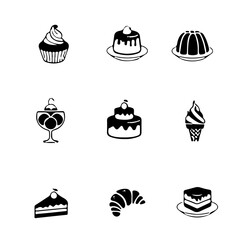 Dessert icon set black and white