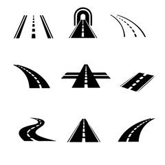 road infrastructure icon set black and white