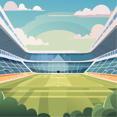 Cartoon soccer stadium interior view, vector illustration
