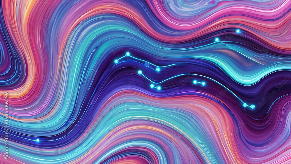 Aufkleber abstract colorful wave background with glowing lines and connected dots art