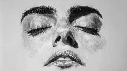Close-up drawing of a woman's face.