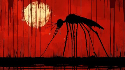 Large, ominous insect silhouette against a blood-red backdrop.