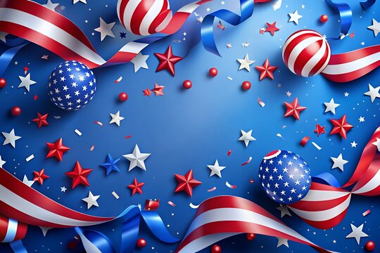 Patriotic american holiday background with stars balloons and ribbons