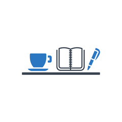 Desk with Coffee and Notebook Icon