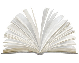 Open book with blank pages on transparent background.
