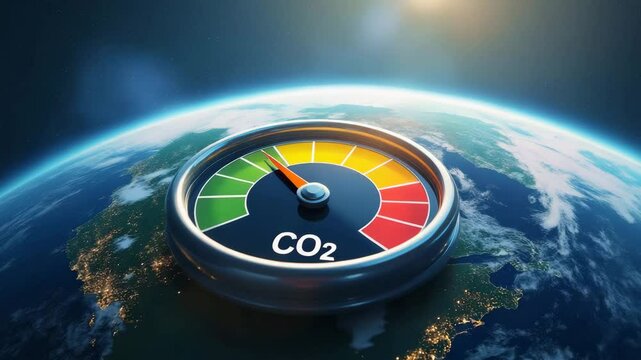 CO2 Levels concepts ,CO2 emission meter gauge over Earth with colorful scale indicating environment impact and climate change