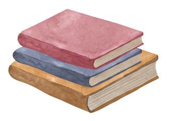 Watercolor stack of books on transparent background.
