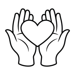 Hands holding a heart outline symbol of love and care