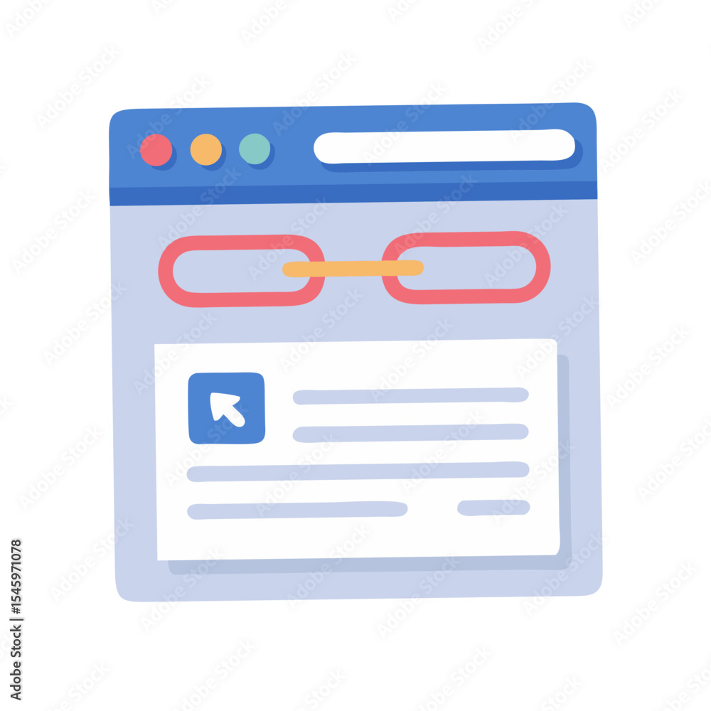 Poster stylish web browser window with link symbol, colorful flat design