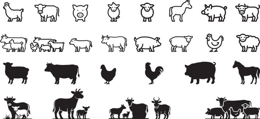 Farm animals' icons livestock collection silhouettes. eps-10  © Bhismodeb