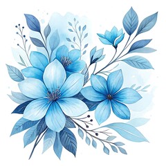 Fototapeta premium Blue Abstract Floral Set in Colored Pencil Watercolor Style