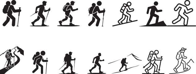 Hiking trekking backpacking skiing winter sports icons. eps-10
