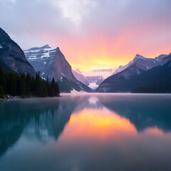 Majestic Sunrise over a Canadian Mountain Lake