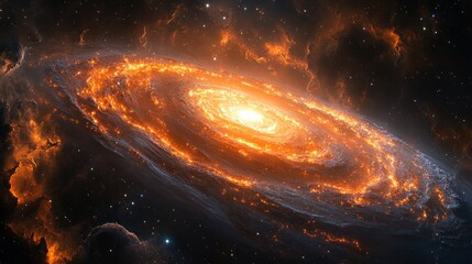 Fiery spiral galaxy in deep space.