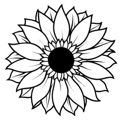 Fototapeta premium Bold line art sunflower design floral illustration
