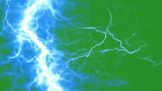 Electric Blue Lightning Bolt on Green: An electrifying blue lightning bolt streaks across a vibrant green background, creating a dramatic and energetic visual.