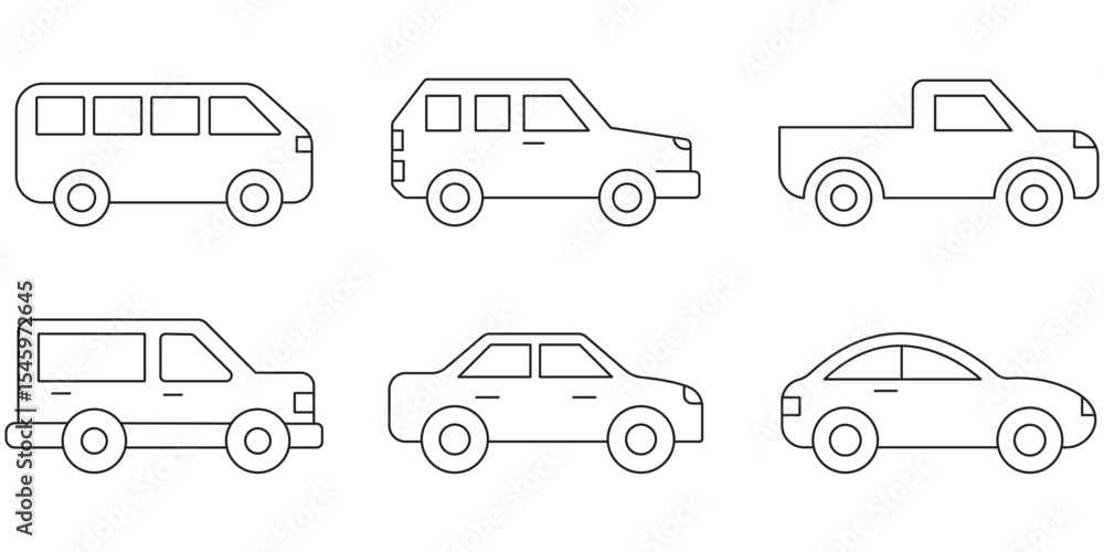 Poster various vehicle line icon sets . simple line set of car icons.