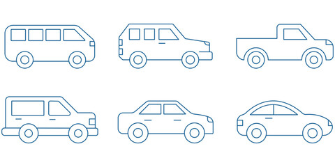 Various vehicle line  icon sets  . Simple line set of car icons. 