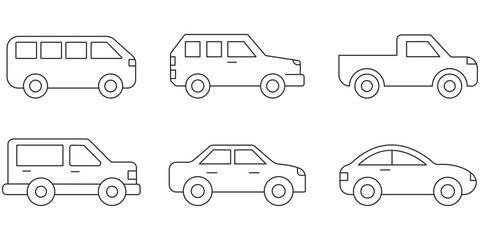 Various vehicle line  icon sets  . Simple line set of car icons. 