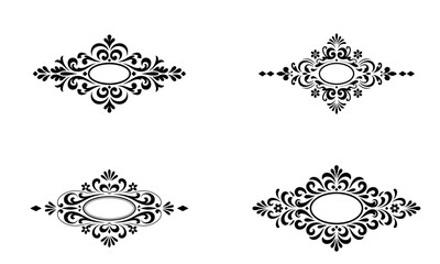 Ornamental vector frame designs with symmetrical vintage floral patterns in black
