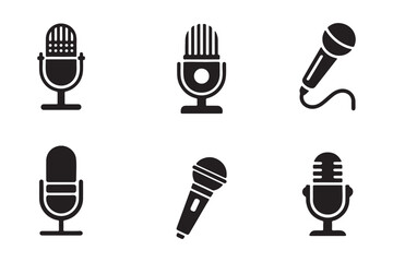 Microphone icon set. Different microphone collection. podcast icon vector. Voice vector icon, Record. Microphone - recording Studio Symbol.  Microphone icons logos template for many purposes.