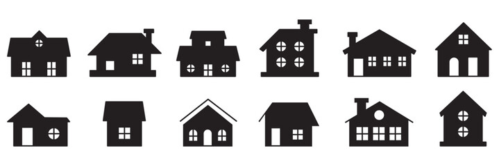 Minimalist Black House Icons Set – Vector Collection of Simple Home Silhouettes  . eps 10 