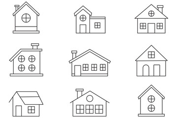 Black house icon collection, various residential building silhouettes, simple home design vector, architecture elements