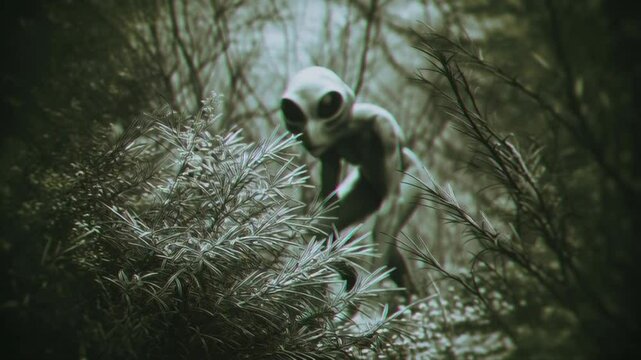 Trail Camera Captures Mysterious Tall Grey Alien with Large Eyes