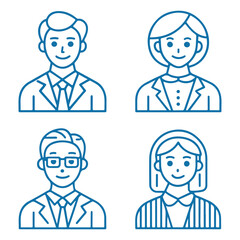 Set of business people icons showing diverse avatars in suits and office attire in cartoon vector style
