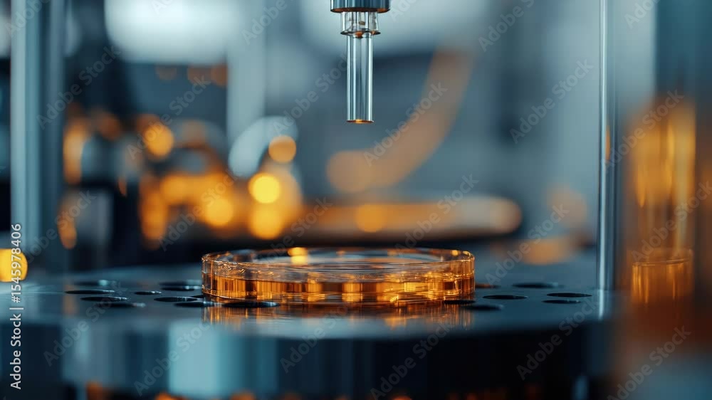 Poster close-up of a high-tech microscope in use, likely for cellular biological analysis.