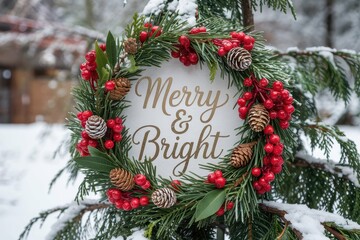 christmas wreath on a wooden background