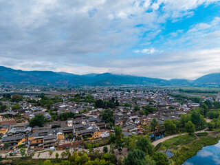 Obraz premium Aerial view of Shaxi Ancient Town in Jianchuan County, Dali, Yunnan Province
