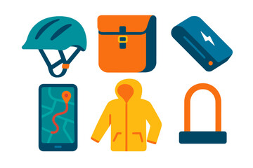 Safety gear and travel essentials for cycling adventures in urban settings during daytime