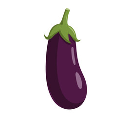 A single, fresh purple eggplant with a green stem. Ideal for food content, recipes, healthy eating guides, grocery ads, or designs focusing on vegetables, gardening, or cooking.