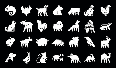 Animals logos collection. Animal logo set. Geometrical abstract logos. Icon design