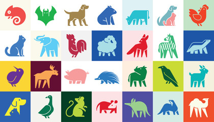 Animals logos collection. Animal logo set. Geometrical abstract logos. Icon design