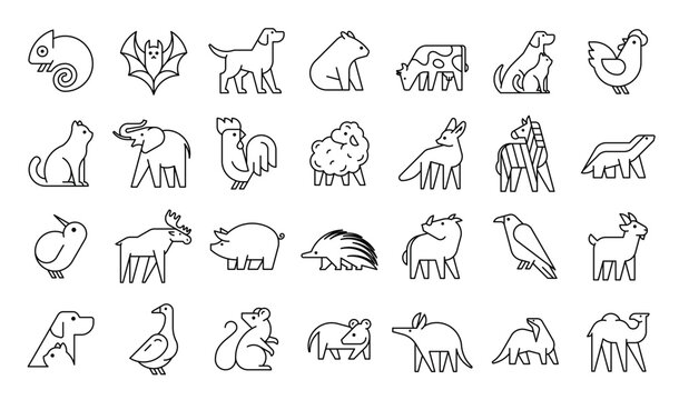 Animals logos collection. Animal logo set. Geometrical abstract logos. Icon design