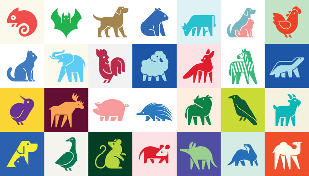 Animals logos collection. Animal logo set. Geometrical abstract logos. Icon design