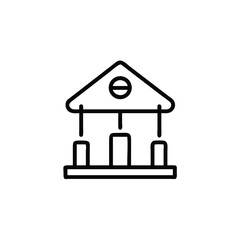 Handdrawn Line Art Icon Depicting a Triangular Roofed Structure with Three Vertical Columns and a Circular