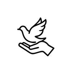 Handdrawn Line Art Dove Bird in Open Palm Hand Social Justice Symbol Graphic peace