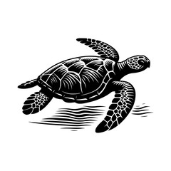 Fototapeta premium Sea turtle silhouette in ocean waves