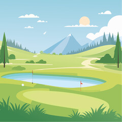 Obraz premium landscape of a golf field , abstract vector illustration