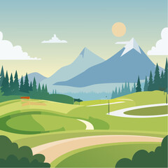 Fototapeta premium landscape of a golf field , abstract vector illustration